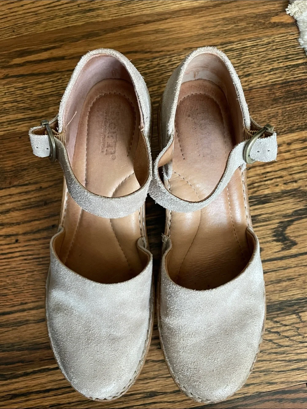 Born Taupe Suede Ankle-Strap Wedges 8
